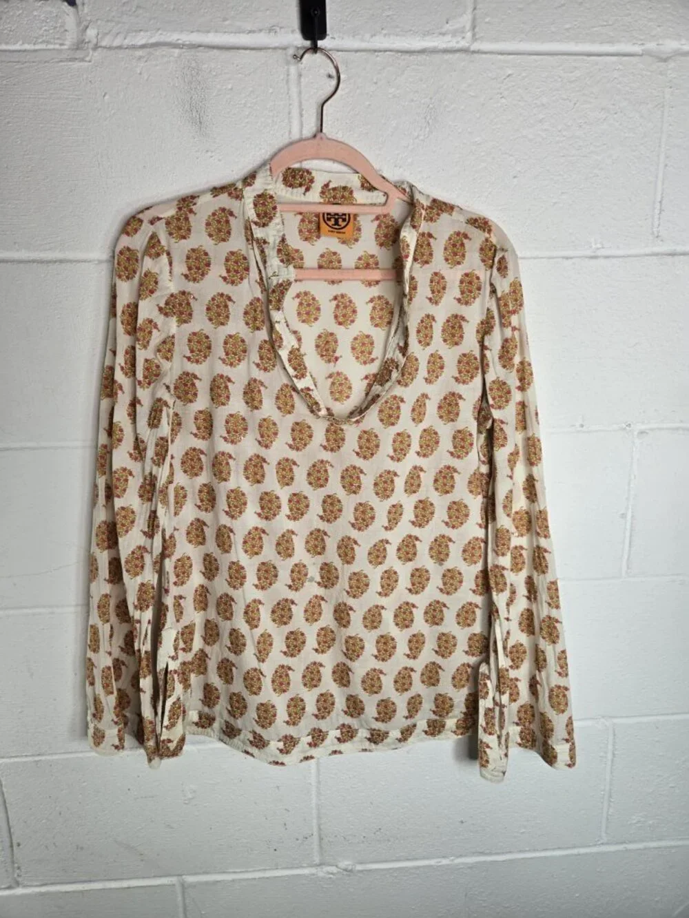 Tory Burch Indian Print Cotton Tunic Top Sequins